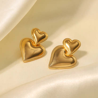 Two Heart Shaped Trendy Elegant 18k Vermeil/White Gold Plated Drop Earrings | Mix Mix Style-Mix MIx Style