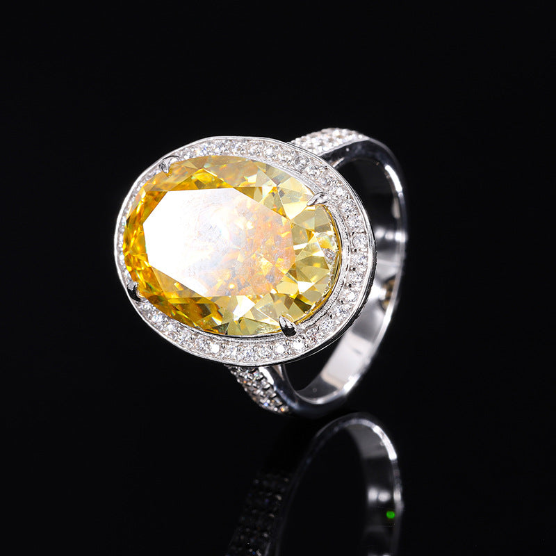 New European and American fashion high carbon diamond yellow diamond pendant 13*18 ring 12*16 earrings 8*12 set S925 silver-Mix MIx Style
