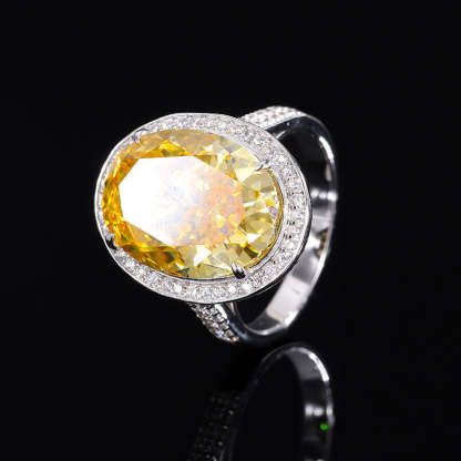 New European and American fashion high carbon diamond yellow diamond pendant 13*18 ring 12*16 earrings 8*12 set S925 silver-Mix MIx Style