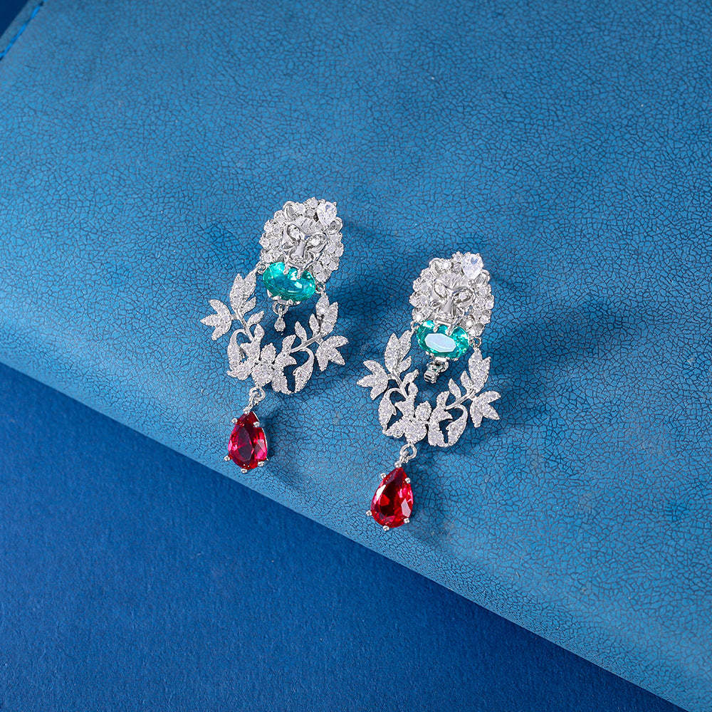 Silver lion head set with zircon water drop gemstone earrings for women S925 silver earrings exquisite luxury heavy industry jewelry-Mix MIx Style