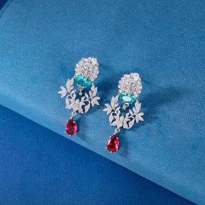 Silver lion head set with zircon water drop gemstone earrings for women S925 silver earrings exquisite luxury heavy industry jewelry-Mix MIx Style