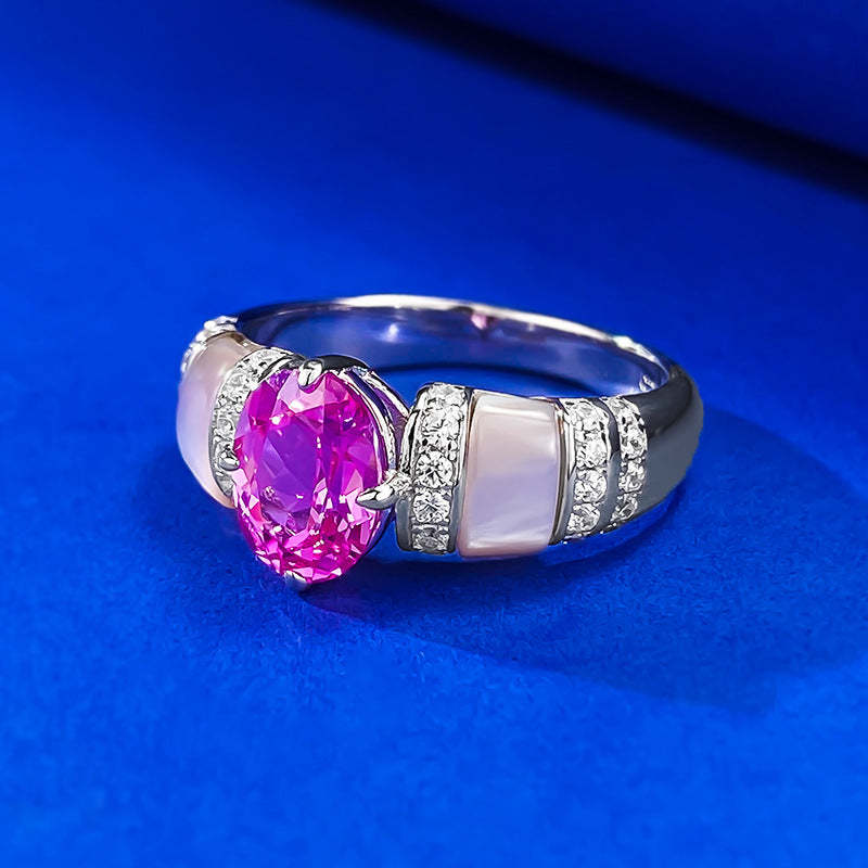 Hot selling new natural pink shell 3ct rupee red diamond ring European and American style high-end 925 sterling silver goddess versatile ring-Mix MIx Style