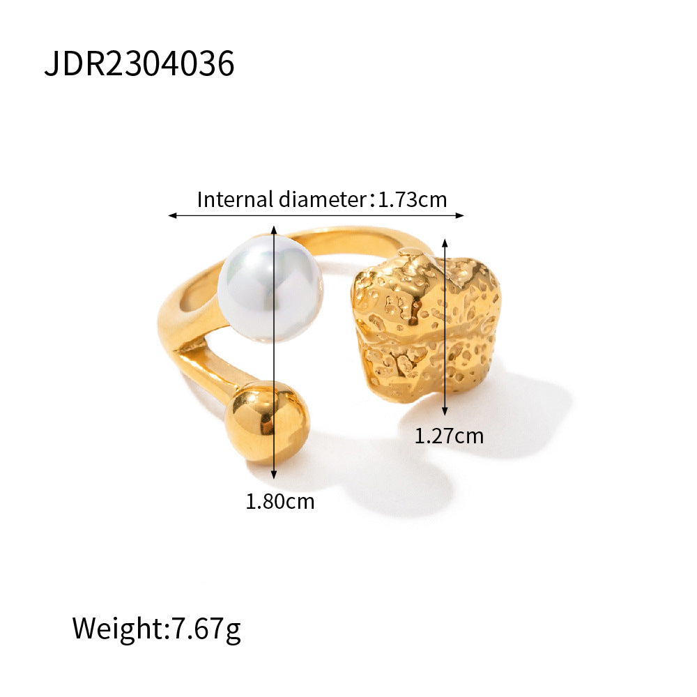 INS internet celebrity trend 18K gold stainless steel stamen shaped pearl ring European and American fashion non-fading jewelry wholesale-Mix MIx Style