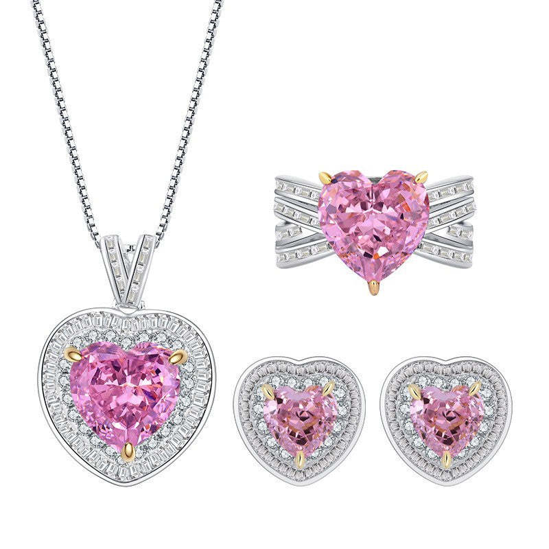 20200 High Carbon Diamond Radiant Cut Pink Diamond Heart Shape 12*12 Inlay Set S925 Silver-Mix MIx Style