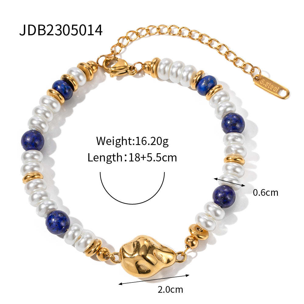 18k Gold Plated Akoya Pearls with Lapis Lazuli Water Drop Bracelet | Mix Mix Style [Hot Seller]-Mix MIx Style