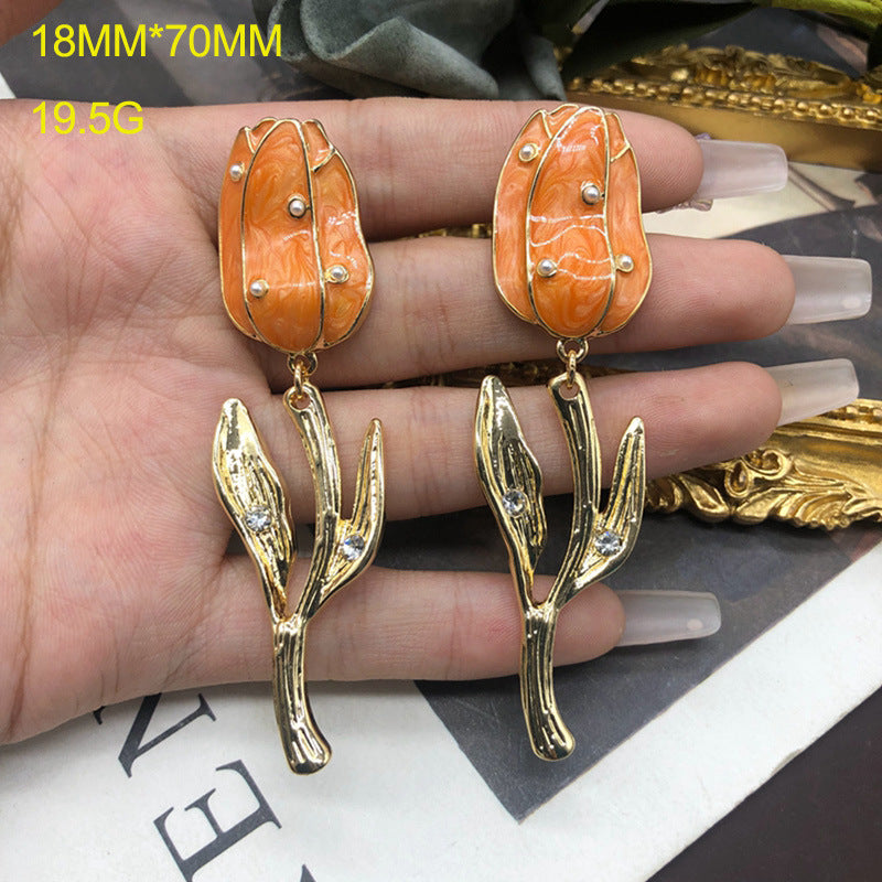 Timeless Purple - Yellow - Orange Tulip Flower Shaped 18k Vermeil Gold Plated Drop Earrings | Mix Mix Style-Mix MIx Style