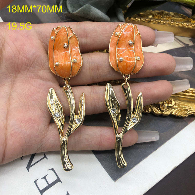 Timeless Purple - Yellow - Orange Tulip Flower Shaped 18k Vermeil Gold Plated Drop Earrings | Mix Mix Style-Mix MIx Style