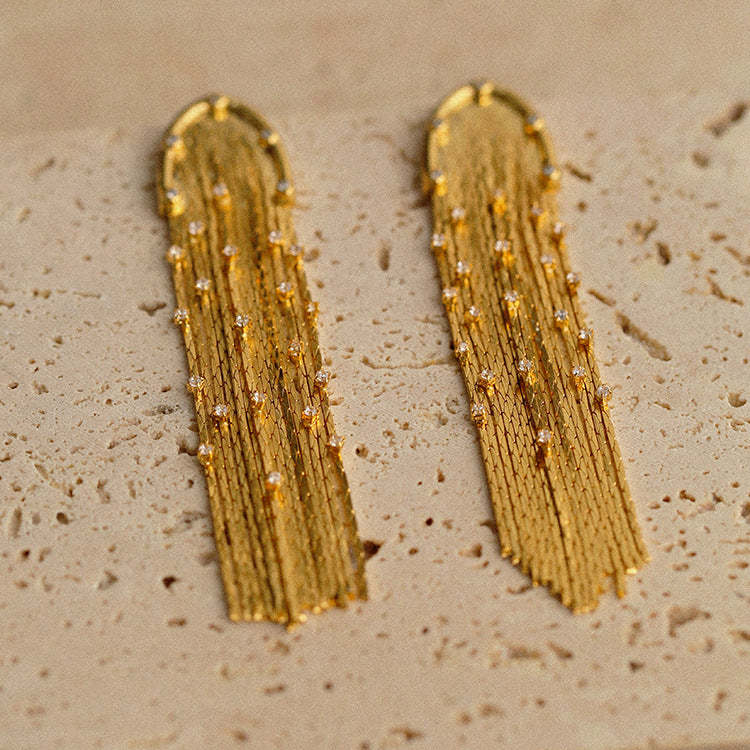 Diamond tassel long earrings for women European and American ins personality trend fashion design sense gold chain tassel earrings-Mix MIx Style