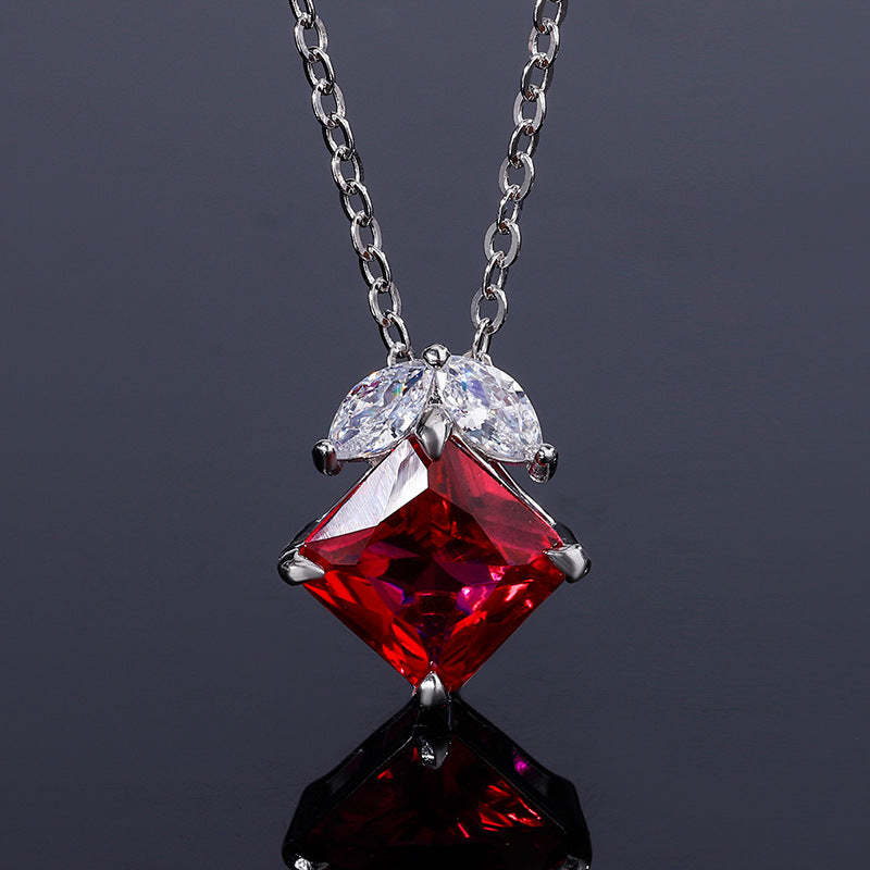 2023 New S925 Silver Jewelry Simulated Red Sapphire Square Simple Daily Style Set for Women 9*9-6*6-Mix MIx Style
