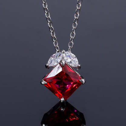 2023 New S925 Silver Jewelry Simulated Red Sapphire Square Simple Daily Style Set for Women 9*9-6*6-Mix MIx Style