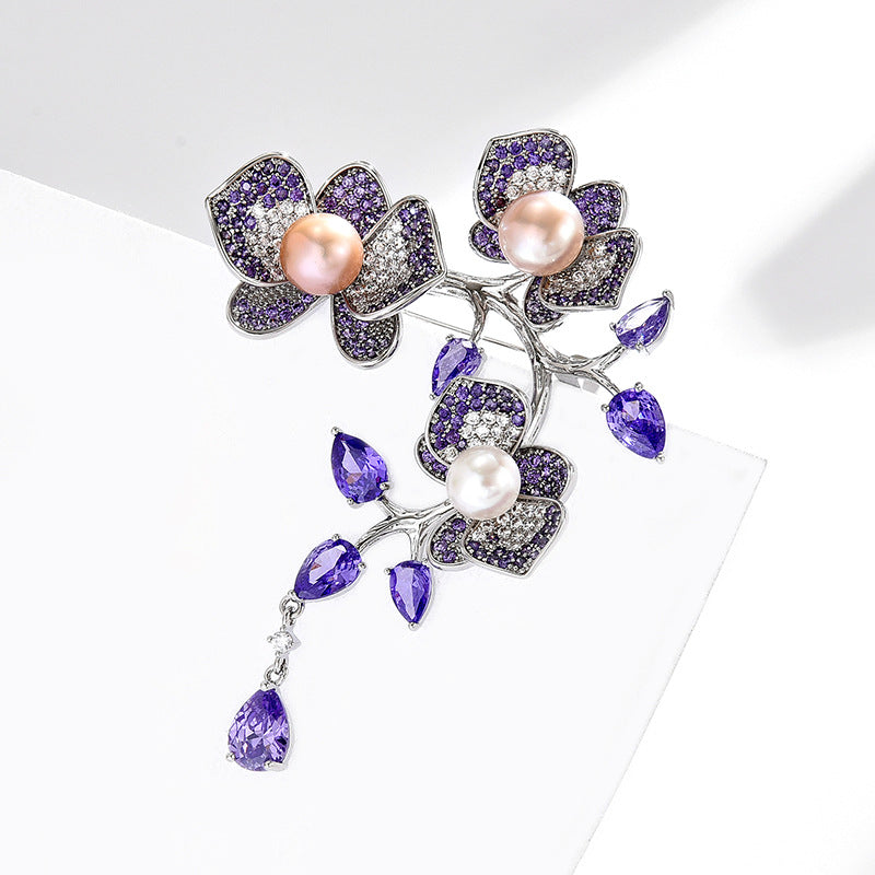 New style national style temperament luxury exquisite heavy work high-end freshwater pearl tassel rose coat brooch accessories-Mix MIx Style