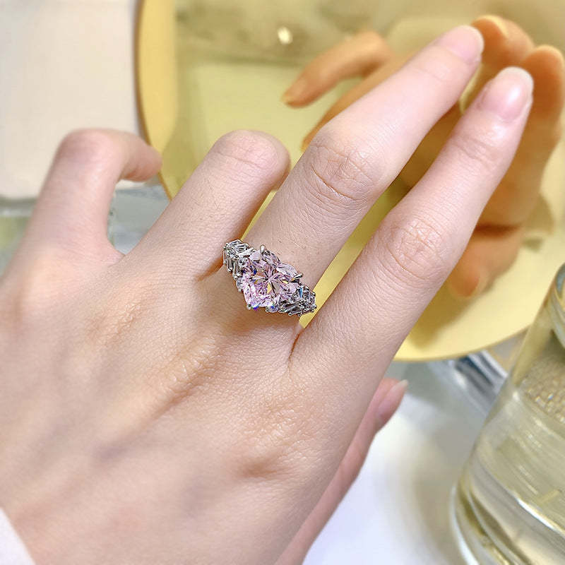 Glam Pink Heart Cut Moissanite Diamond 3.5ct 18k White Gold Plated Engagement Ring | Mix Mix Style-Mix MIx Style