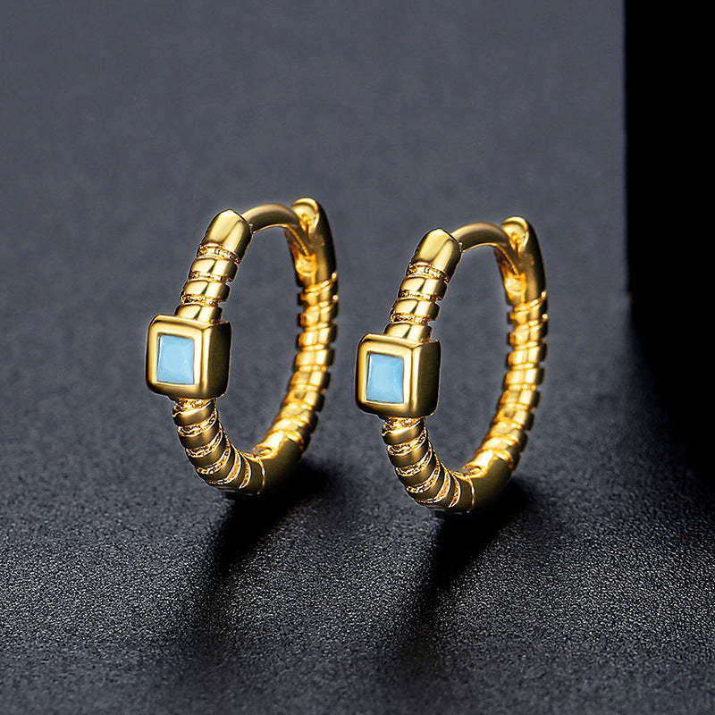 Classic Aquamarine Blue Elegant 18k Vermeil/White Gold Plated Vintage Retro Hoop Earrings | Mix Mix Style-Mix MIx Style