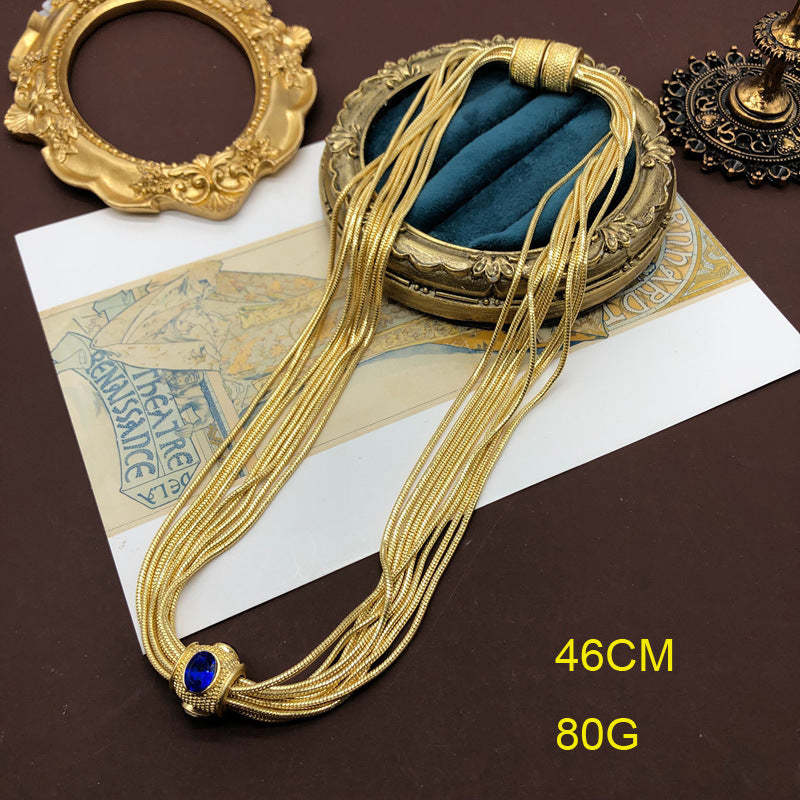 vintage plain gold multi-layered chain with diamond necklace bracelet set  | Mix Mix Style [Hot Seller]-Mix MIx Style