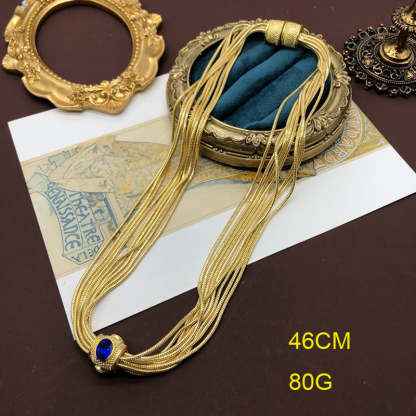 vintage plain gold multi-layered chain with diamond necklace bracelet set  | Mix Mix Style [Hot Seller]-Mix MIx Style