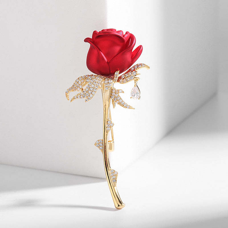 Korean retro atmospheric zircon corsage high-end zircon pin coat coat jewelry red rose brooch for women-Mix MIx Style