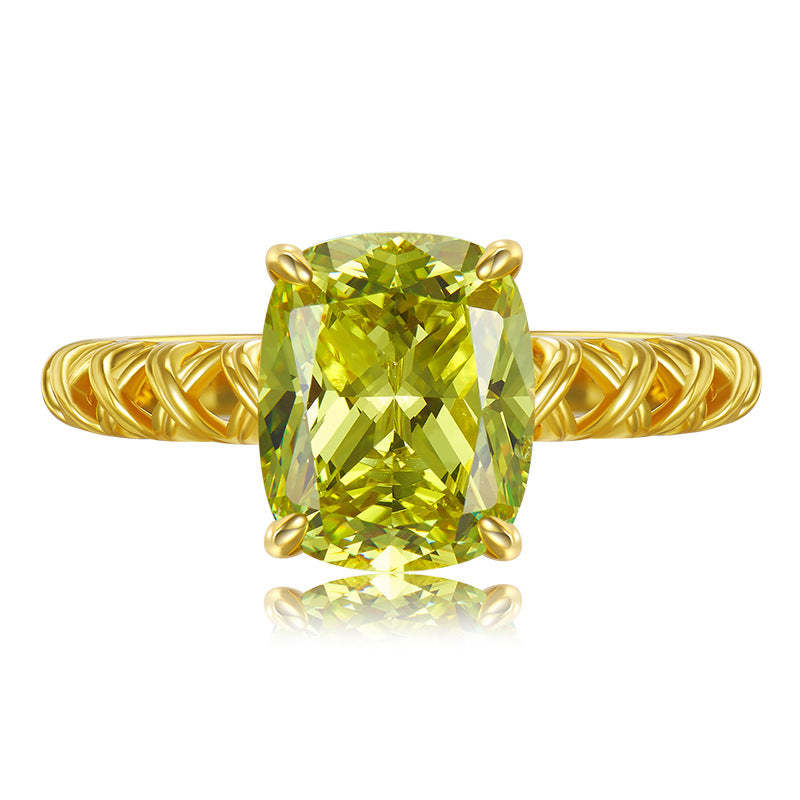 Solitarie Fashion Olive Green Radiant Cut Moissanite Diamond 4ct 18k Vermeil Gold Engagement Ring | Mix Mix Style-Mix MIx Style