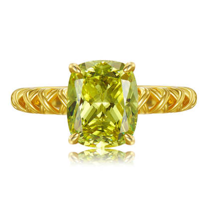 Solitarie Fashion Olive Green Radiant Cut Moissanite Diamond 4ct 18k Vermeil Gold Engagement Ring | Mix Mix Style-Mix MIx Style