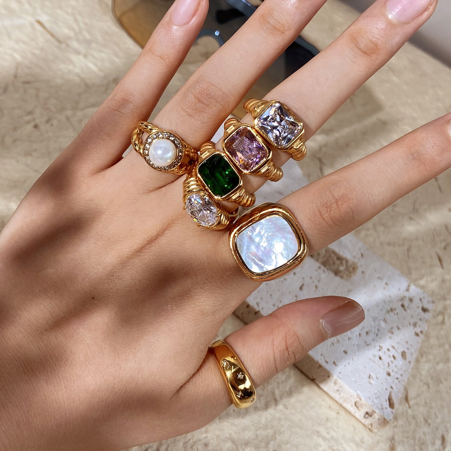18K Gold-Plated Natural Gemstone Rings | Mix Mix Style [Hot Seller]-Mix MIx Style