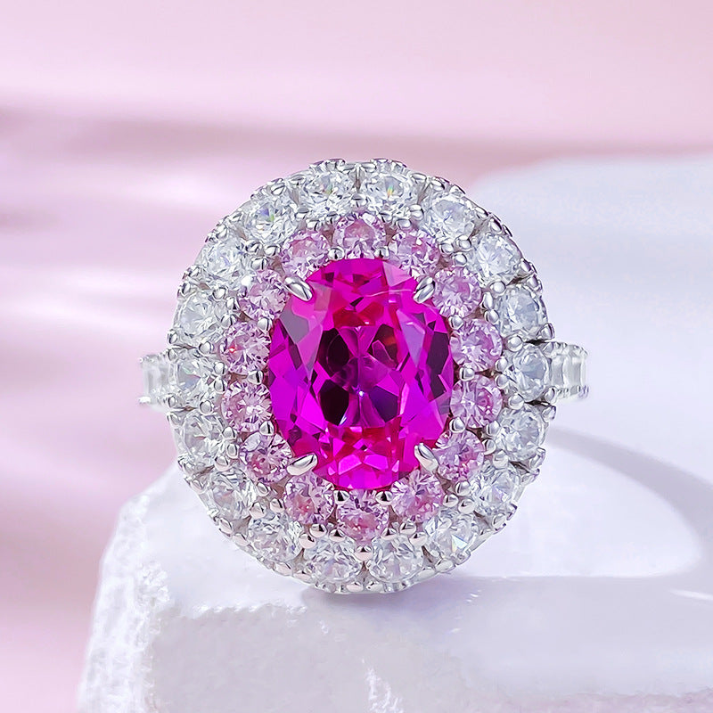 Pink Exquisite Oval Cut Moissanite Diamonds 3ct 18k White Gold Plated Engagement Ring | Mix Mix Style-Mix MIx Style