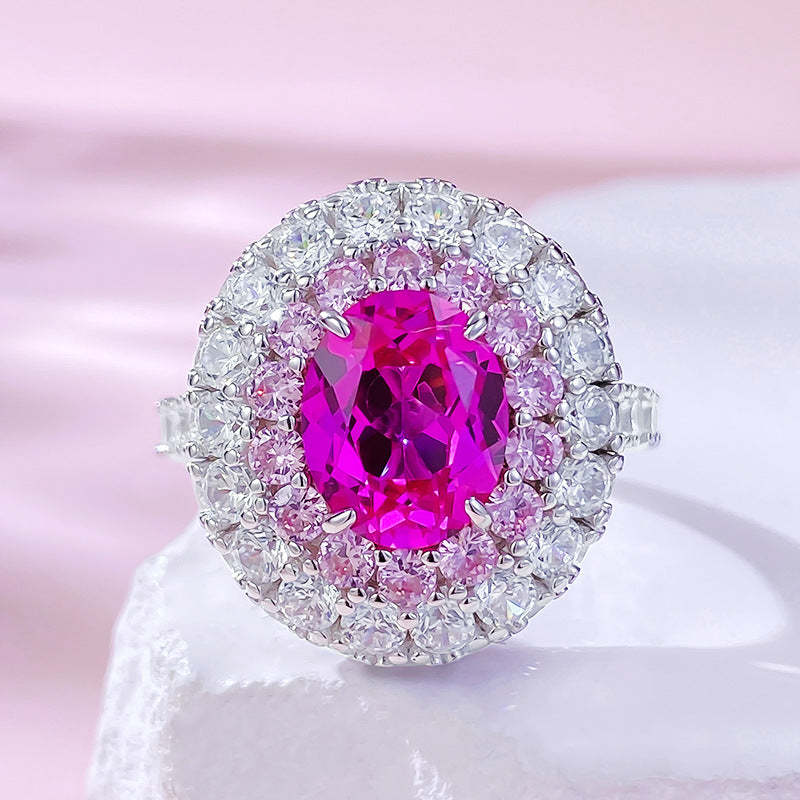 Pink Exquisite Oval Cut Moissanite Diamonds 3ct 18k White Gold Plated Engagement Ring | Mix Mix Style-Mix MIx Style