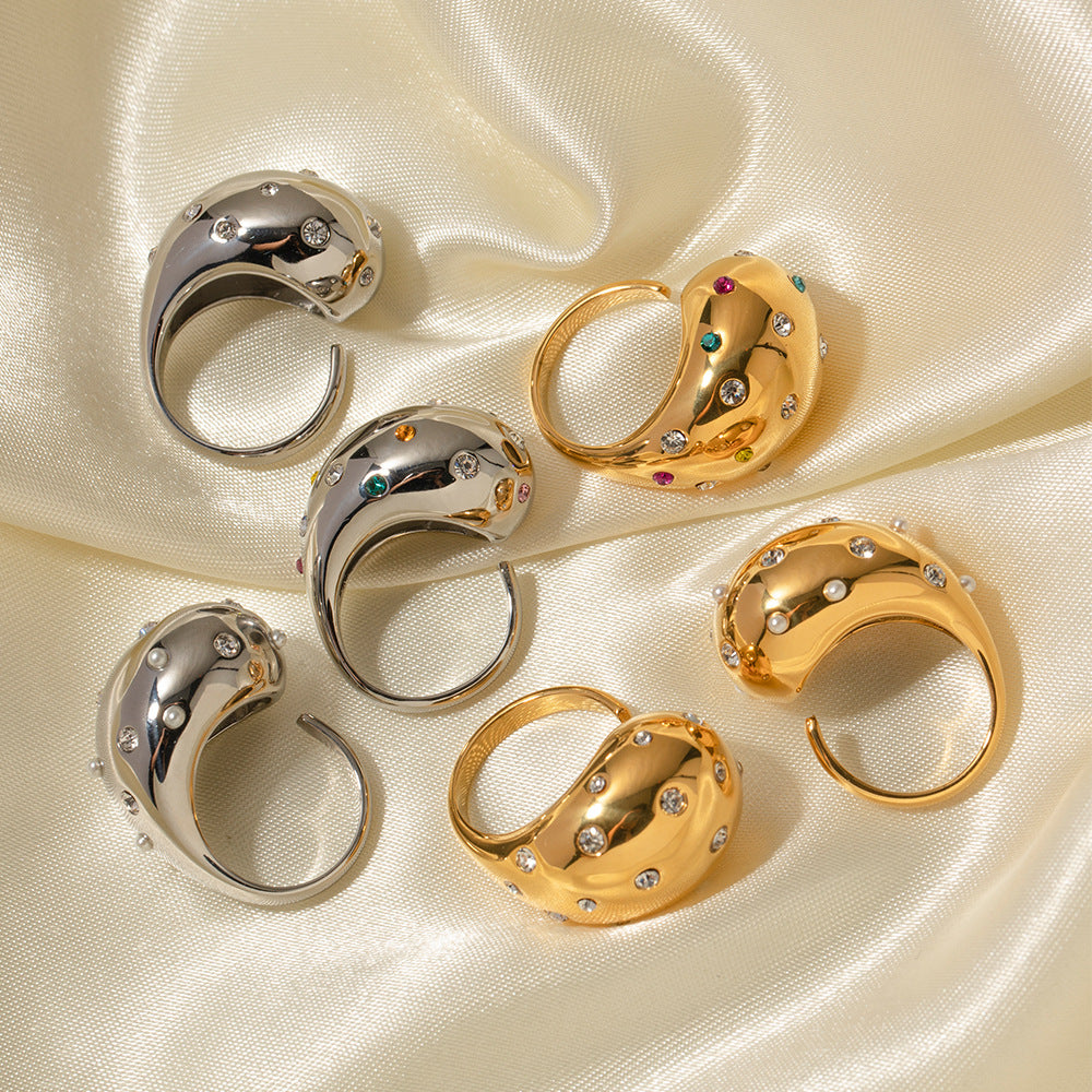 INS Internet celebrity trend 18K gold exaggerated version stainless steel open ring European and American light luxury high-end jewelry wholesale-Mix MIx Style