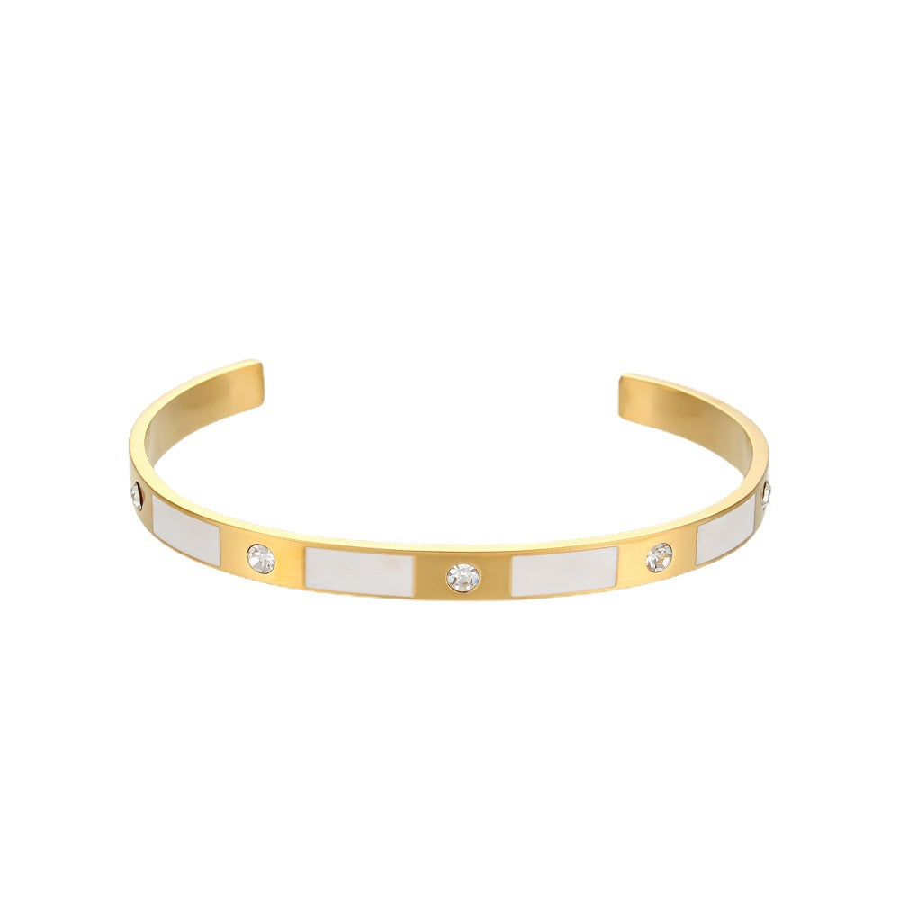 European and American cross-border hot selling rectangular zircon open bracelet simple stainless steel plated 18K gold dripping oil hand jewelry for women-Mix MIx Style