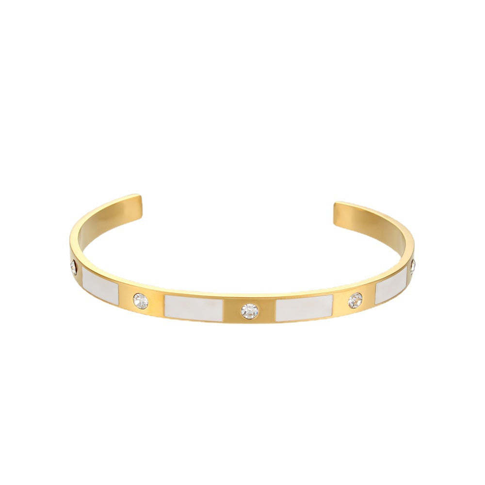 European and American cross-border hot selling rectangular zircon open bracelet simple stainless steel plated 18K gold dripping oil hand jewelry for women-Mix MIx Style