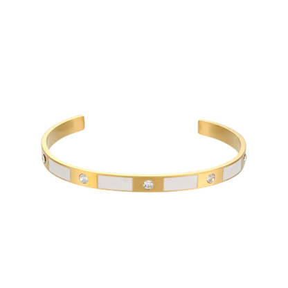 European and American cross-border hot selling rectangular zircon open bracelet simple stainless steel plated 18K gold dripping oil hand jewelry for women-Mix MIx Style
