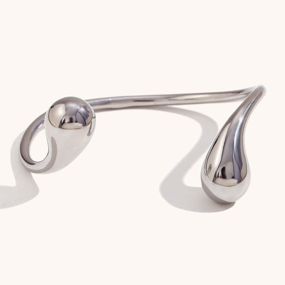 European and American cross-border best-selling fashionable, simple, light and luxurious stainless steel 18K gold-plated double water dropper open bracelet-Mix MIx Style