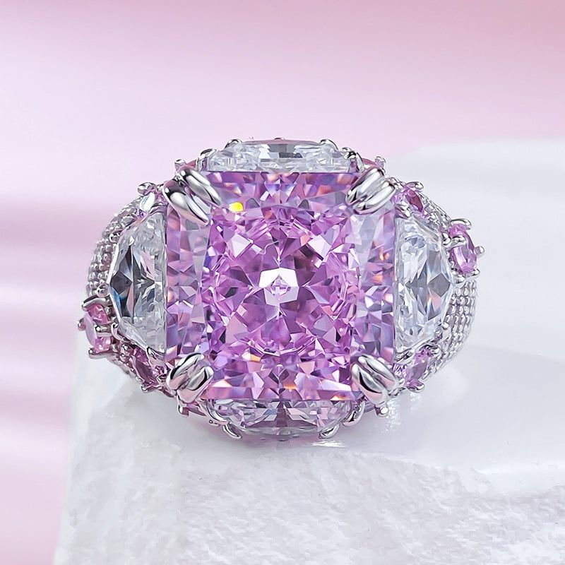 Mujing Jewelry European 5ct and American new S925 sterling silver 12*12 imported high carbon diamond pink diamond fashion luxury inlaid ring for women-Mix MIx Style