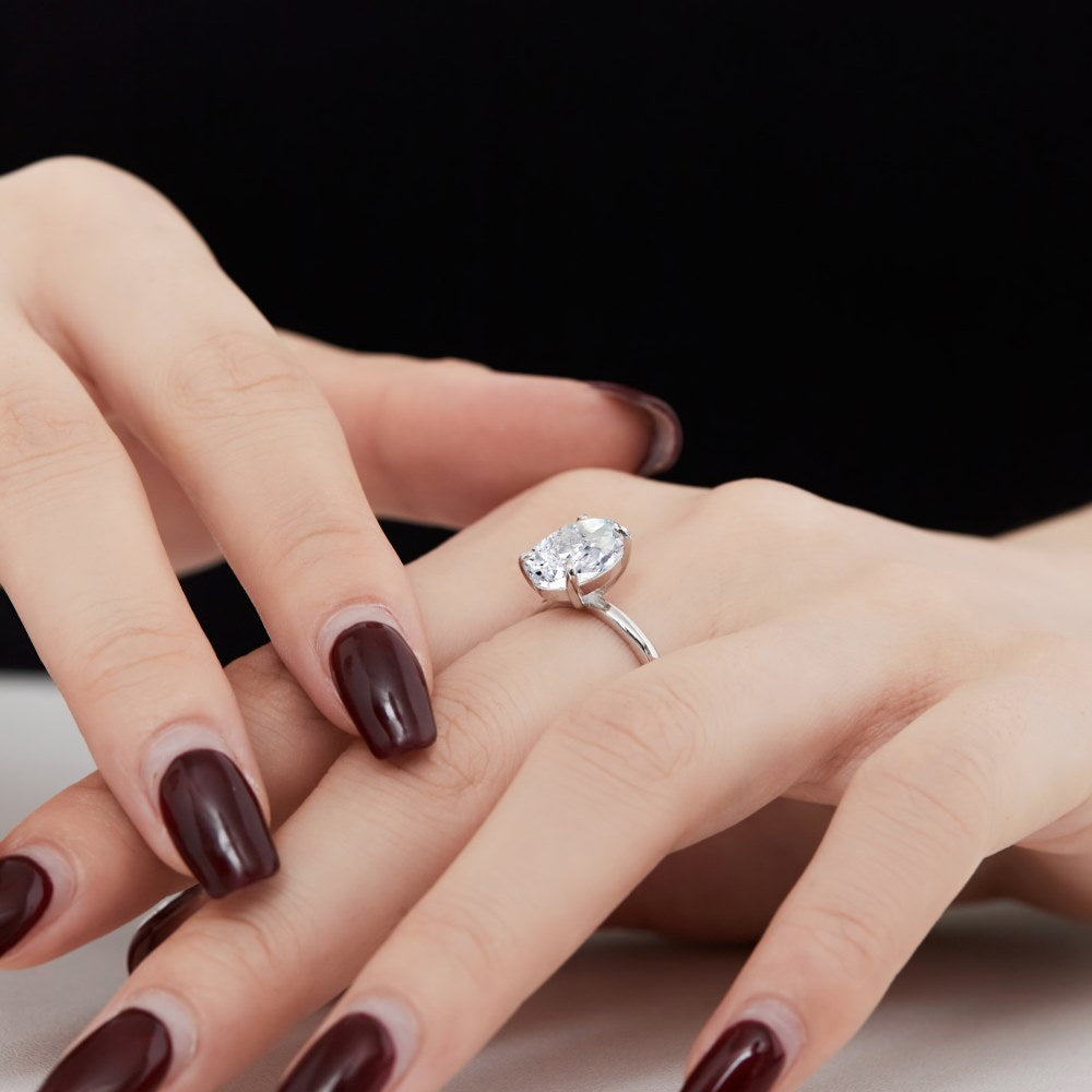 Solitarie Oval Cut Moissanite Diamond 3ct 18k White & Vermeil Gold Plated Engagement Ring | Mix Mix Style-Mix MIx Style
