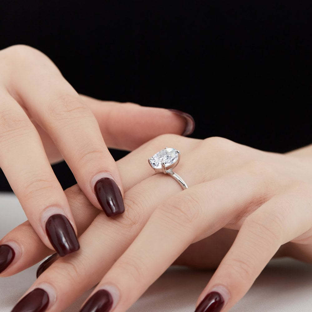 Solitarie Oval Cut Moissanite Diamond 3ct 18k White & Vermeil Gold Plated Engagement Ring | Mix Mix Style-Mix MIx Style