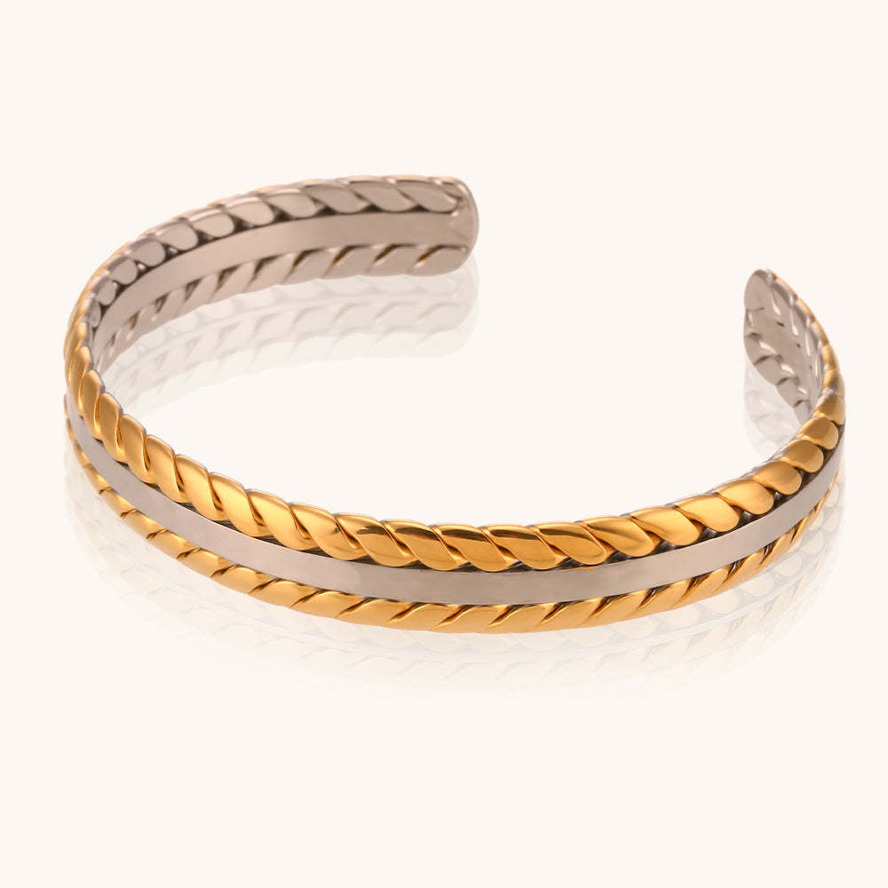 European and American cross-border simple double-sided woven pattern open titanium steel bracelet stainless steel gold-plated niche bracelet jewelry for women-Mix MIx Style