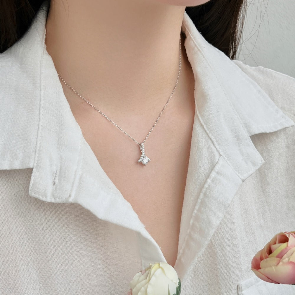 Seiko S925 sterling silver necklace for women niche high-end design diamond zircon herringbone fan-shaped pendant clavicle chain-Mix MIx Style