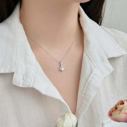 Seiko S925 sterling silver necklace for women niche high-end design diamond zircon herringbone fan-shaped pendant clavicle chain-Mix MIx Style