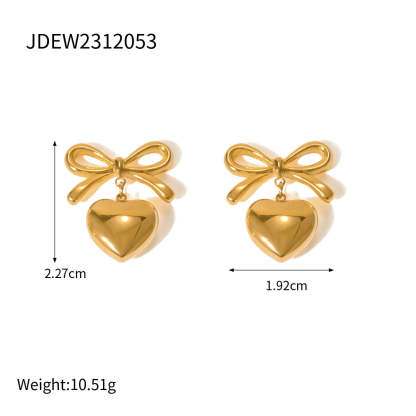 Bow & Heart Glossy Shaped Trendy Elegant 18k Vermeil/White Gold Plated Drop Earrings | Mix Mix Style-Mix MIx Style