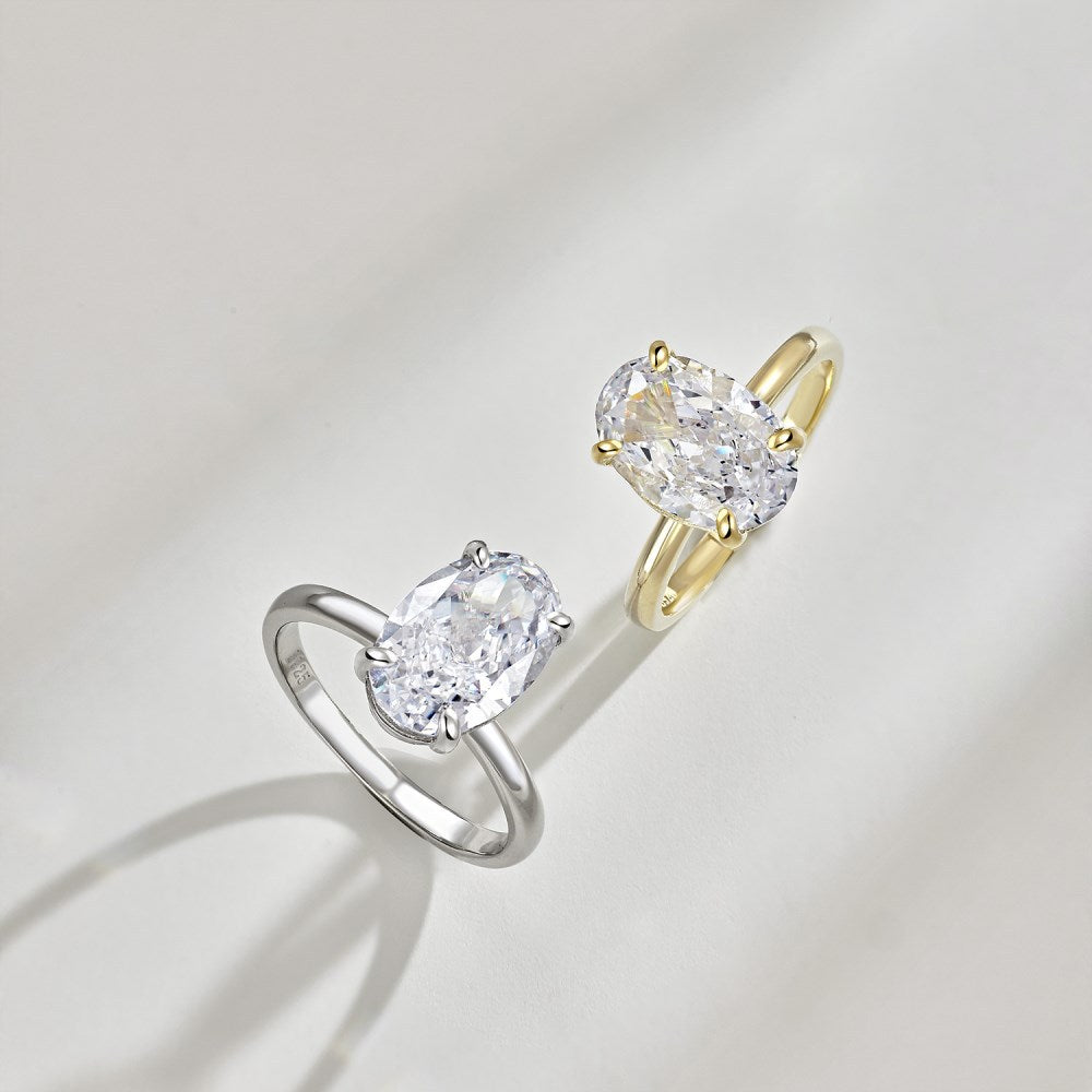 Solitarie Oval Cut Moissanite Diamond 3ct 18k White & Vermeil Gold Plated Engagement Ring | Mix Mix Style-Mix MIx Style