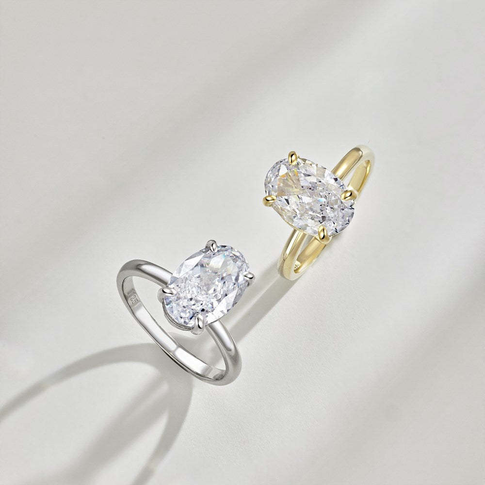Solitarie Oval Cut Moissanite Diamond 3ct 18k White & Vermeil Gold Plated Engagement Ring | Mix Mix Style-Mix MIx Style