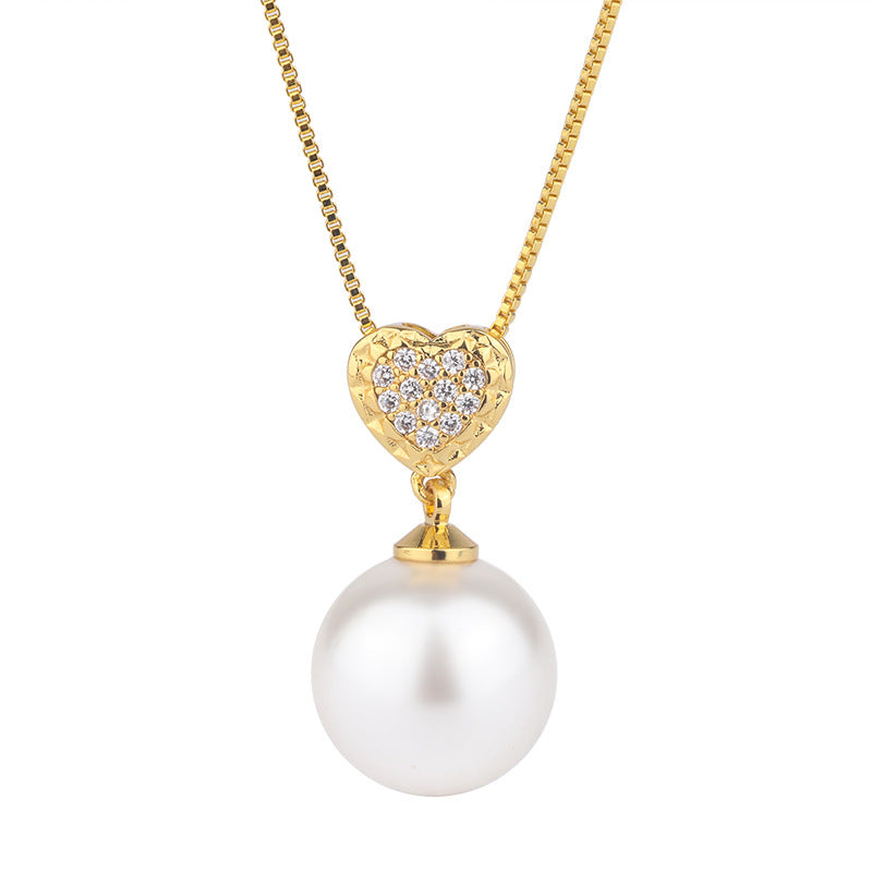 Heart Classic White Pendant Akoya Pearl Luxury 18k White  Gold Plated Necklace Earrings Jewelry Set | Mix Mix Style-Mix MIx Style