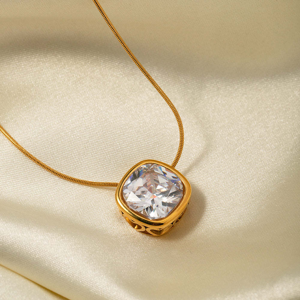 Minimalist Vintage Cushion Cut Diamond Pendant Luxury 18k Gold Plated Necklace & Earrings Jewelry Set | Mix Mix Style-Mix MIx Style