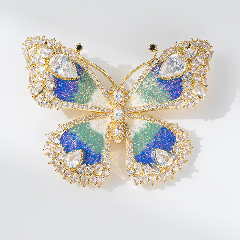 Xiliang Feizi manufacturer wholesales high-quality enamel colored copper zircon butterfly brooch retro temperament coat accessories-Mix MIx Style