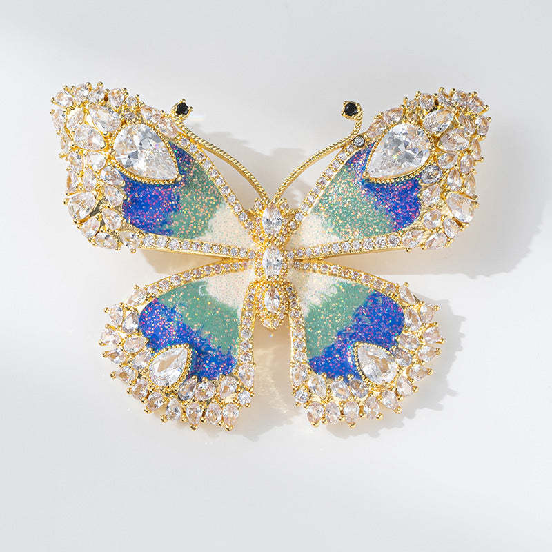 Xiliang Feizi manufacturer wholesales high-quality enamel colored copper zircon butterfly brooch retro temperament coat accessories-Mix MIx Style