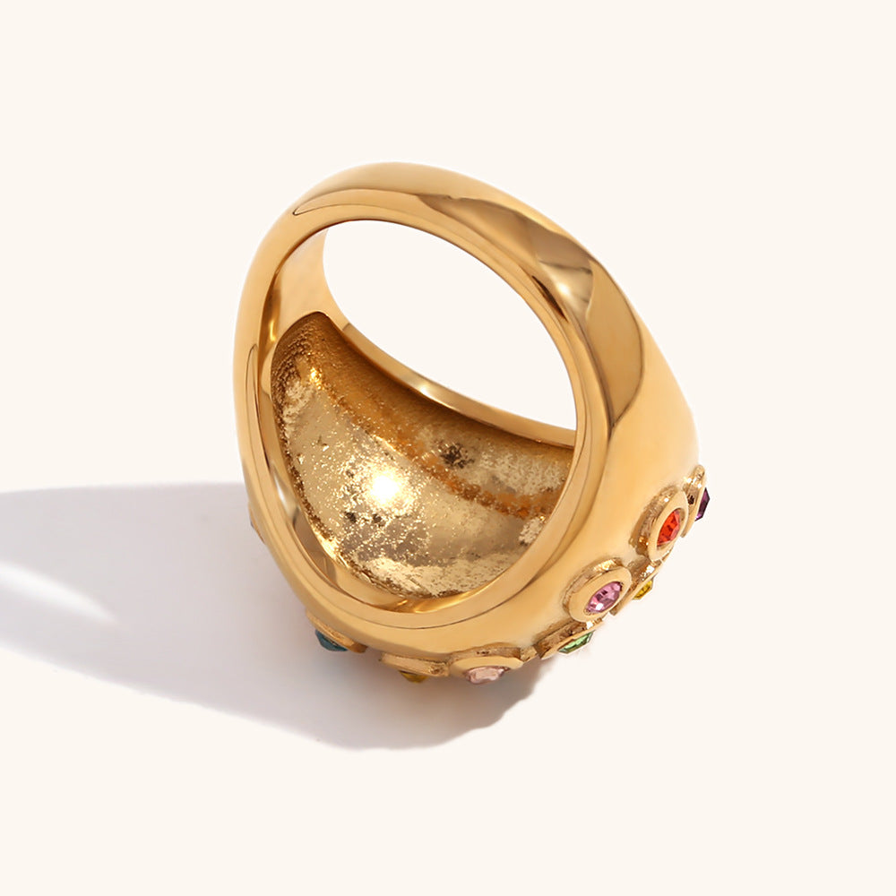 Antique Embellished Retro Colorful Diamonds Luxury 18k Vermeil Gold Plated Ring Jewelry | Mix Mix Style-Mix MIx Style