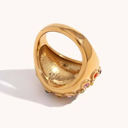 Antique Embellished Retro Colorful Diamonds Luxury 18k Vermeil Gold Plated Ring Jewelry | Mix Mix Style-Mix MIx Style