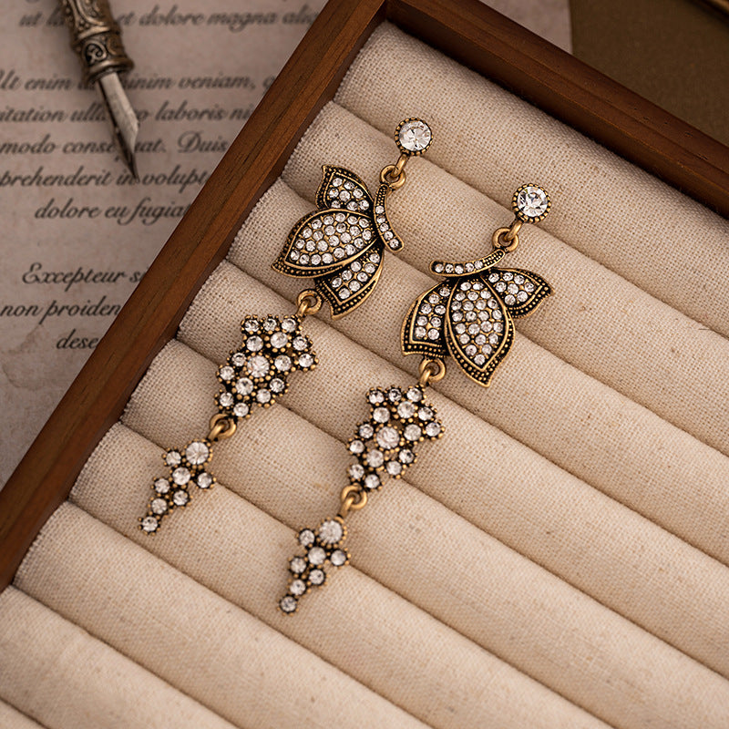 Retro old tassel earrings for women vintage medieval long flower earrings temperament light luxury high-end earrings-Mix MIx Style