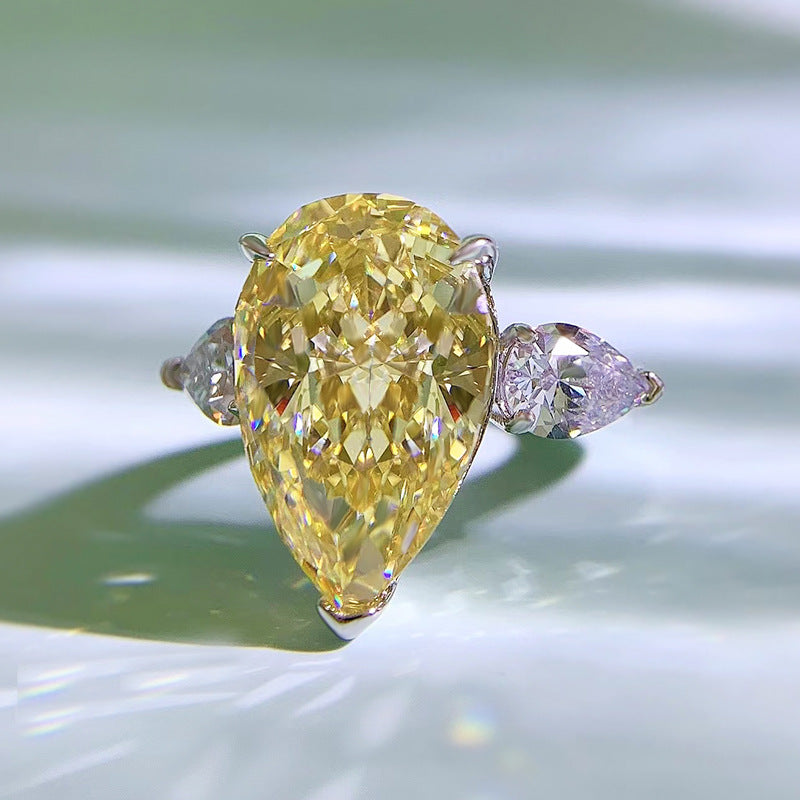 Yellow Drop Pear Cut Moissanite Diamond 5ct 18k White Gold Plated Engagement Ring | Mix Mix Style-Mix MIx Style