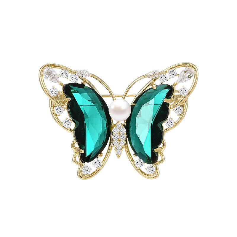 Green light luxury crystal jade wing butterfly brooch for women high-end luxury exquisite brooch design niche suit accessories-Mix MIx Style
