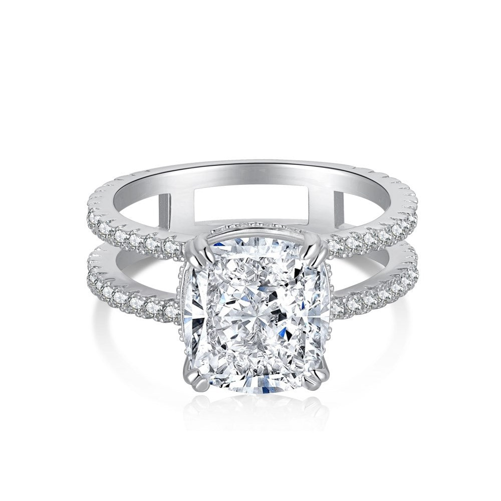 Dazzling White Cushion Cut Moissanite Diamond 3ct 18k White Gold Engagement Double Line Ring | Mix Mix Style-Mix MIx Style