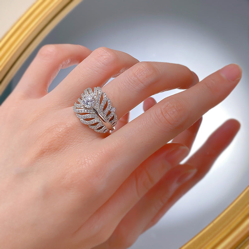 White Multi Row Leaf Round Cut Moissanite Diamond 1ct 18k White Gold Engagement Ring | Mix Mix Style-Mix MIx Style